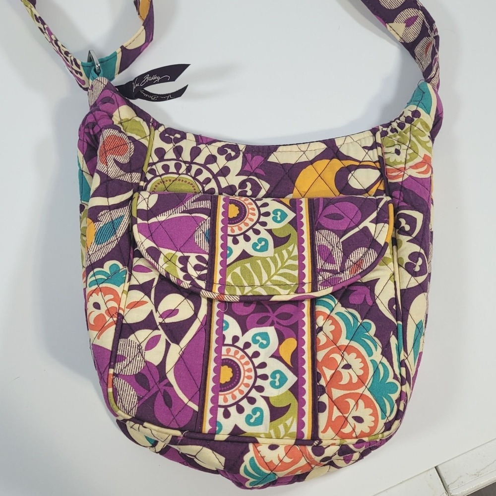 Vera Bradley Plum Crazy Quilted Cotton Crossbody Bag Purple Floral Adjustable